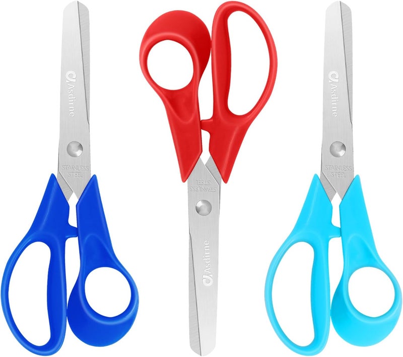 Asdirne Kids Scissors, Children Scissors with Comfort Grip Handles, Safety Blunt Tip, 5 Inch, 3 Pack - Image 1